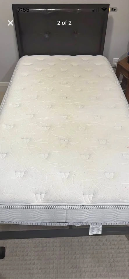 Twin Metal Bed Frame with Faux Leather Headboard and Mattress