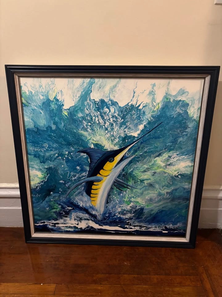 Original framed oil painting sea - photo 3