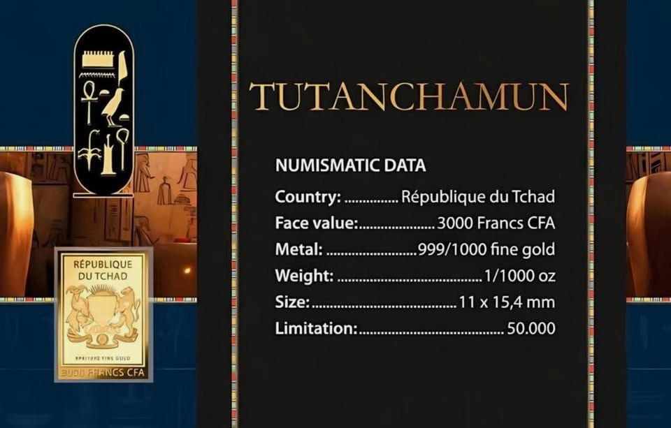 TUTANCHAMUN 1/1000 Oz .999 Collectible Gold Coin 2024 - photo 3
