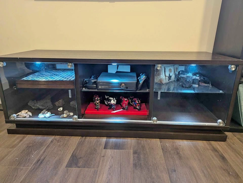 Modern TV Stand Media Console Cabinet Glass Door Storage