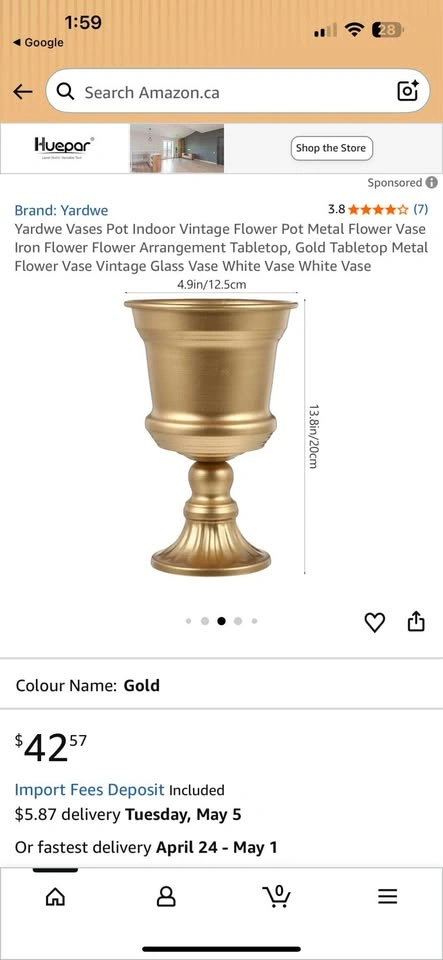 Golden metal pedestal vase - photo 2