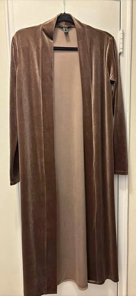 Taupe-brown velour open-front cardigan jacket - Size XS