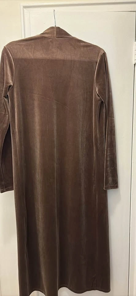 Taupe-brown velour open-front cardigan jacket - Size XS - photo 5