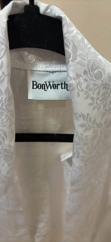 White floral satin jacquard top by Authentic Vintage BonWorth - photo 2