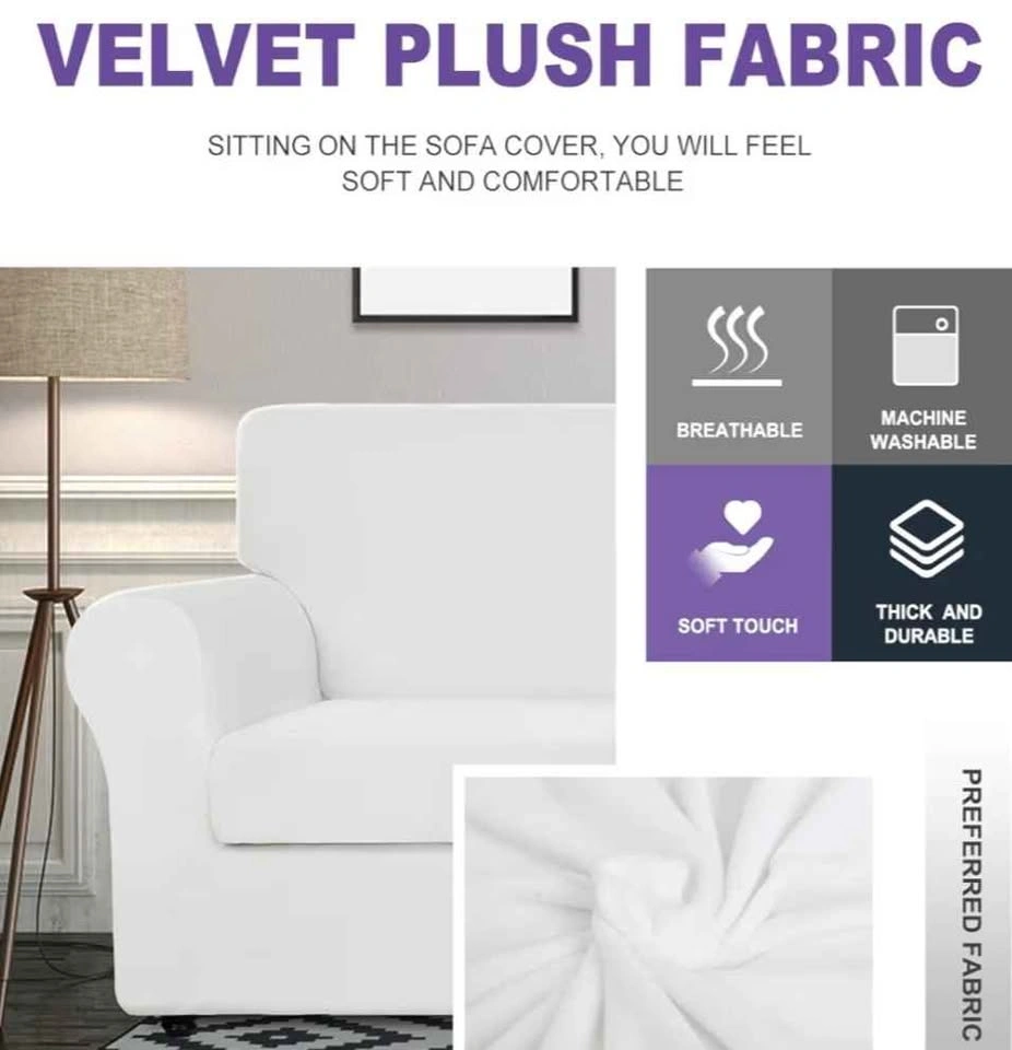 Sofa Slipcover ● 3 Seat ● Soft Velvet● White - photo 2