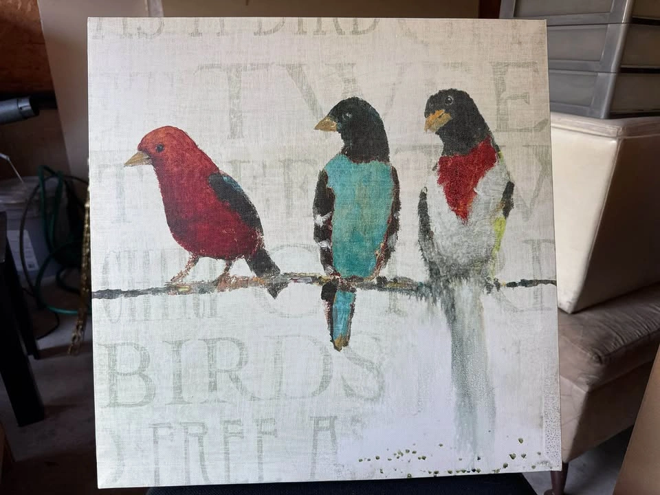 Charming Trio: Three Colorful Birds Square Canvas Painting/Print - photo 2