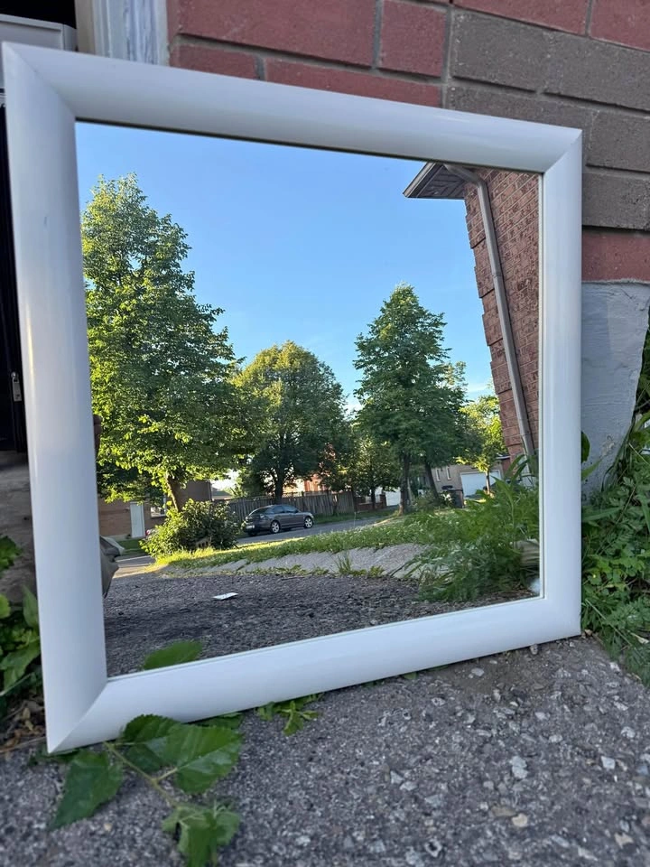 Modern White Framed Wall Mirror – Large Square Mirror