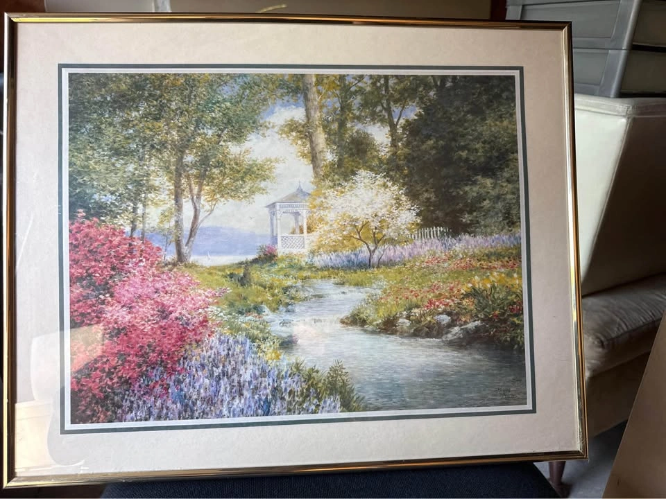 Framed Garden Landscape Art Print - Gazebo by the Brook - photo 5