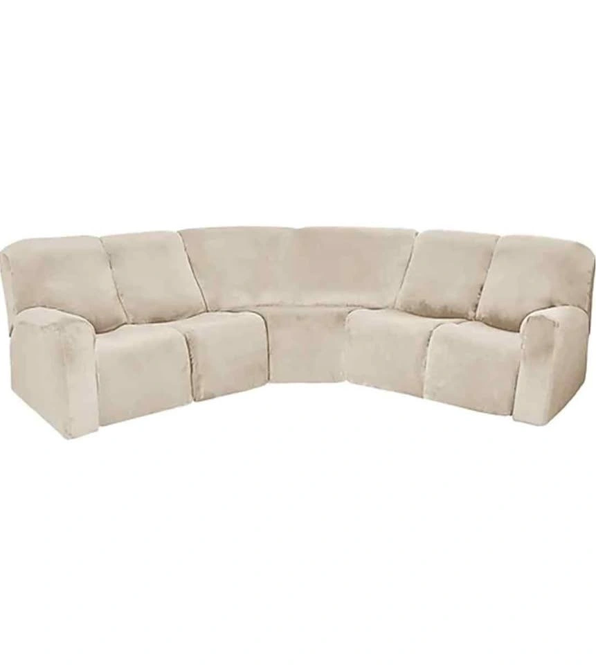 L Shape Recliner Sofa Cover ● Seats 5 ● Velvet ● Beige