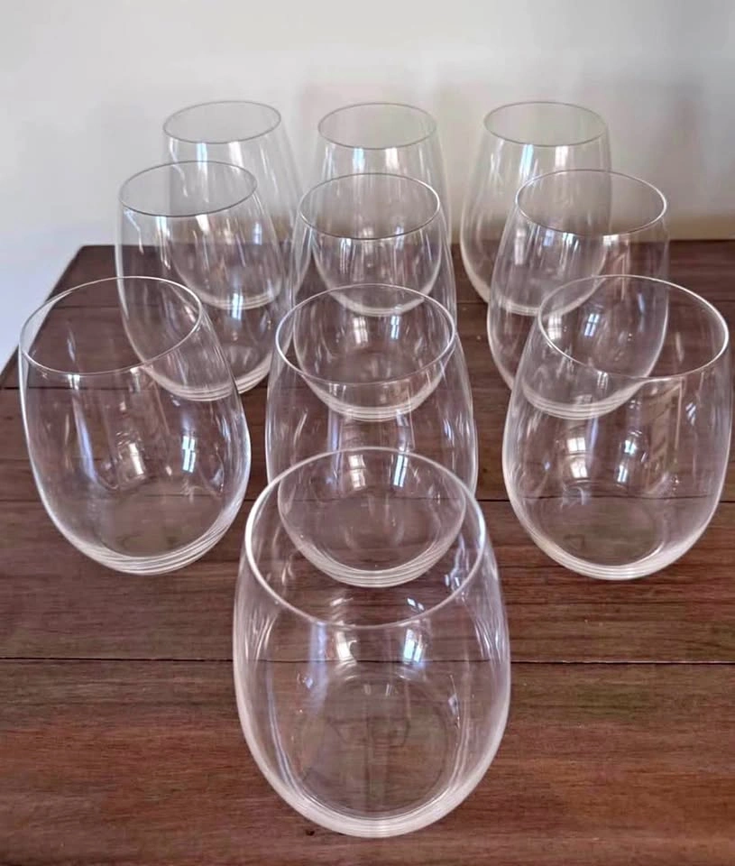 Set of 10 Modern Stemless Wine Glasses – Like New