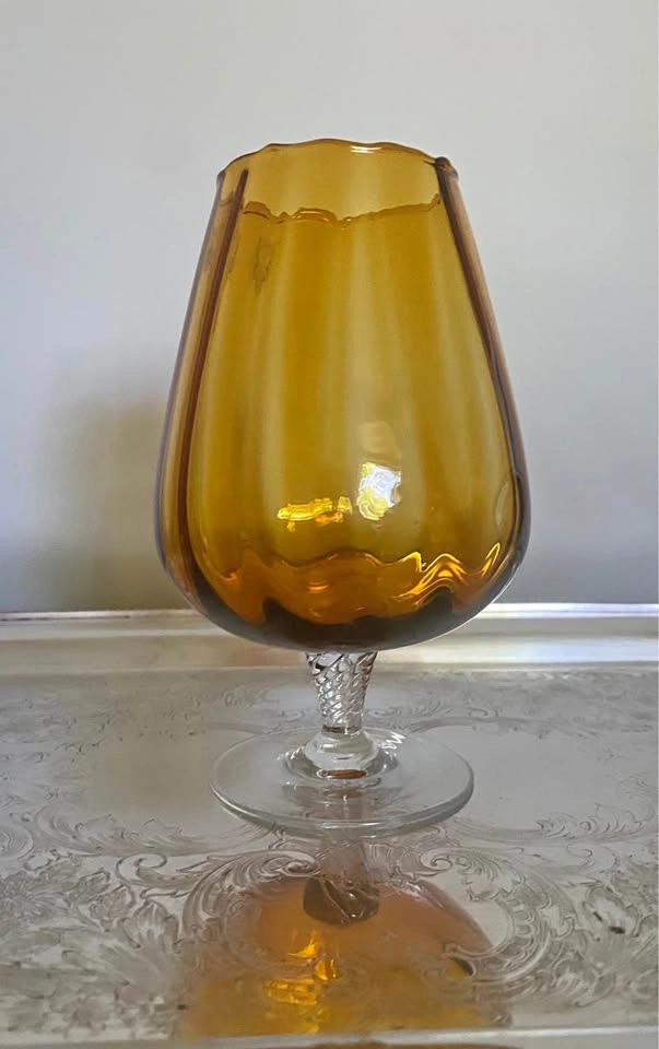 Vintage Amber Empoli Italian Brandy Snifter Art Glass Vase
