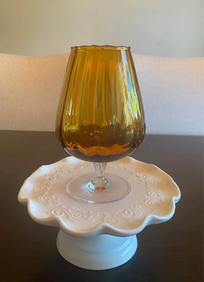 Vintage Amber Empoli Italian Brandy Snifter Art Glass Vase - photo 5