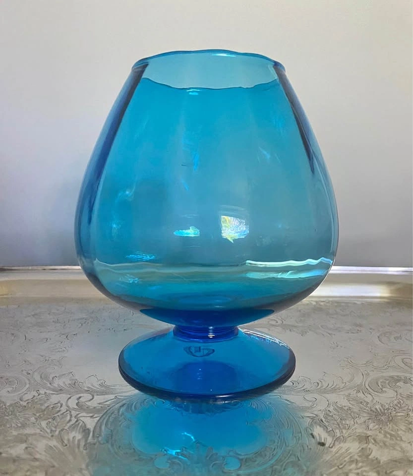 Vintage Turquoise Empoli Brandy Snifter Style Art Glass Vase