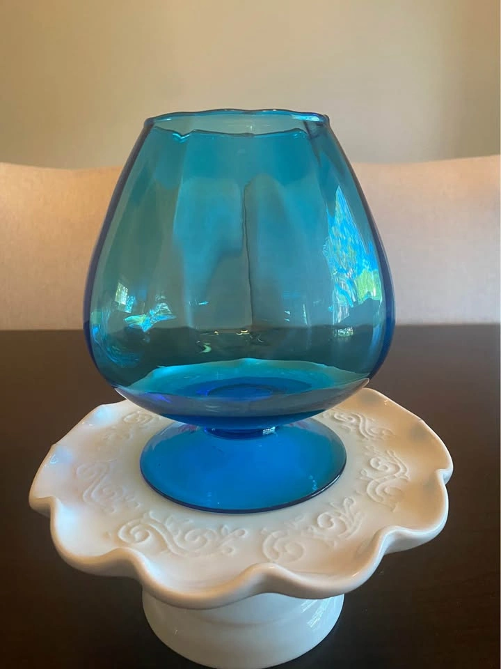 Vintage Turquoise Empoli Brandy Snifter Style Art Glass Vase - photo 2