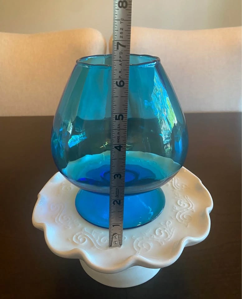 Vintage Turquoise Empoli Brandy Snifter Style Art Glass Vase - photo 4