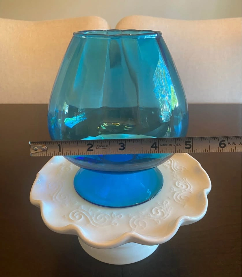Vintage Turquoise Empoli Brandy Snifter Style Art Glass Vase - photo 5