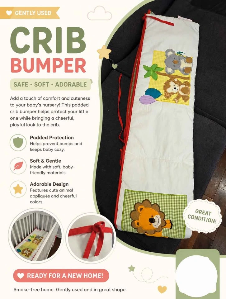 Crib Bumper Set – Cute Safari/Jungle Theme