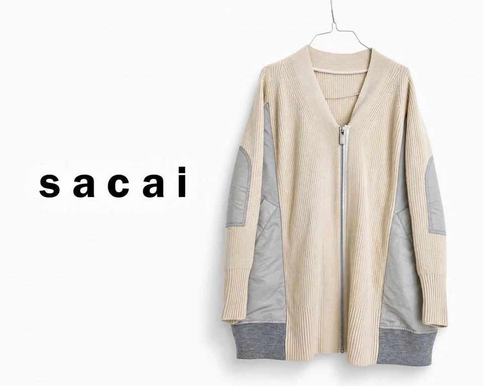 Sacai Hybrid Knit Blouson Cardigan Jacket Ivory - Small