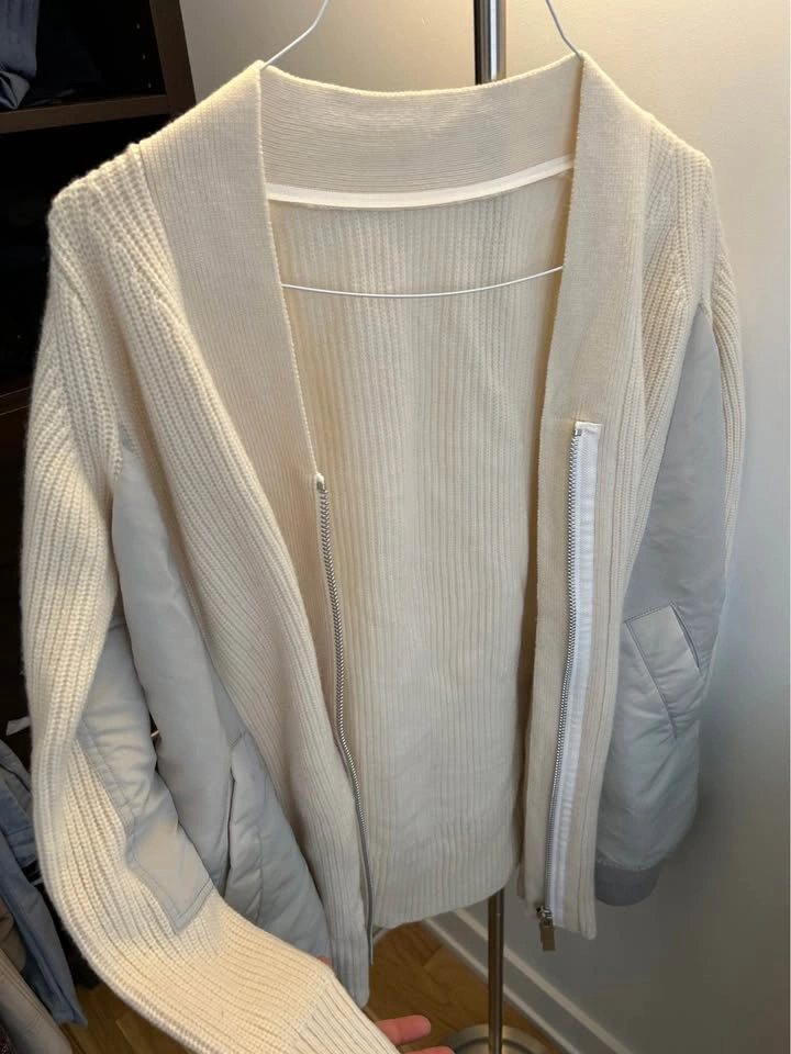Sacai Hybrid Knit Blouson Cardigan Jacket Ivory - Small - photo 2