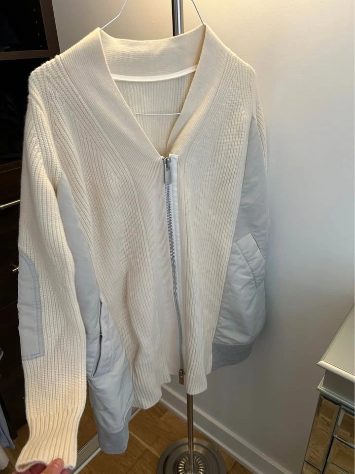 Sacai Hybrid Knit Blouson Cardigan Jacket Ivory - Small - photo 3