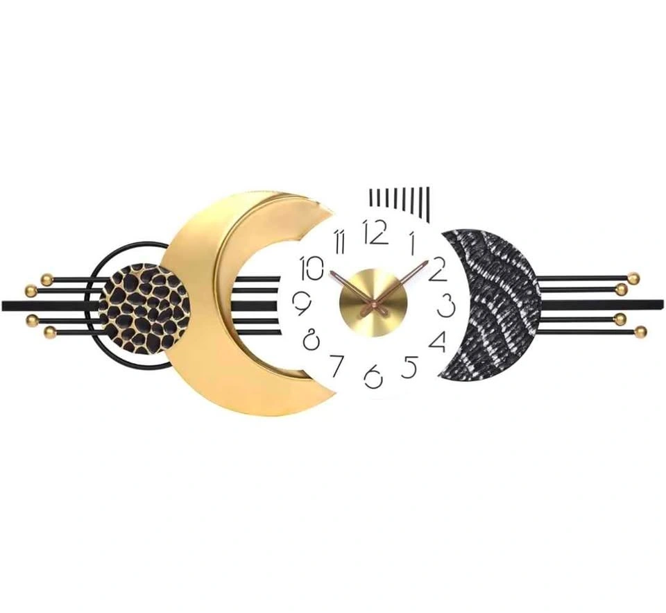 Silent Modern Moon Shaped Wall Clock Gold - photo 2