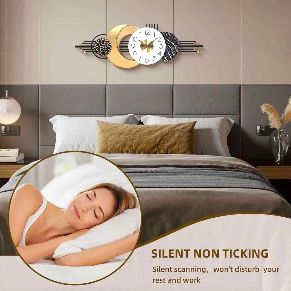 Silent Modern Moon Shaped Wall Clock Gold - photo 3