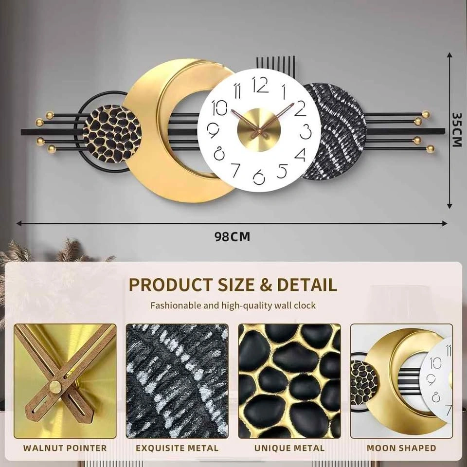 Silent Modern Moon Shaped Wall Clock Gold - photo 4