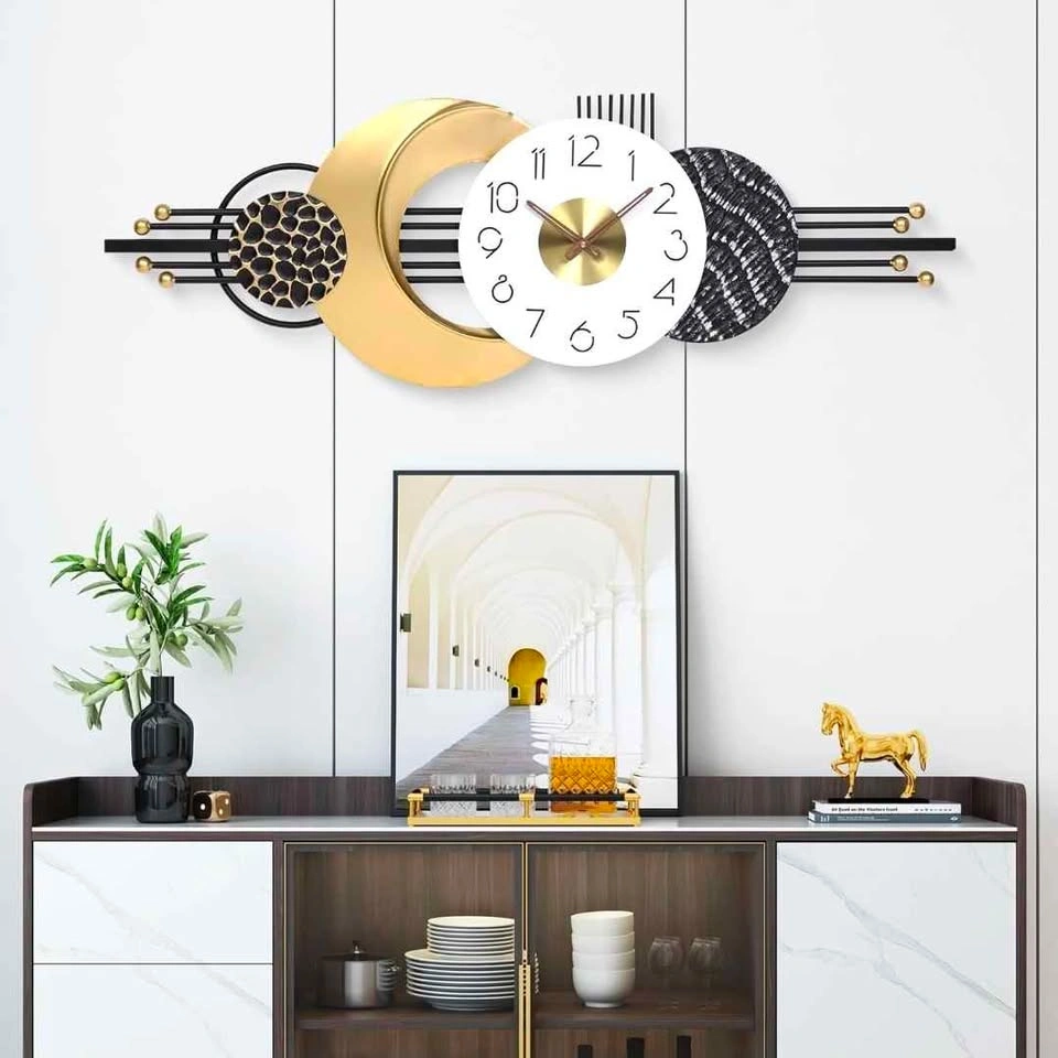 Silent Modern Moon Shaped Wall Clock Gold - photo 5