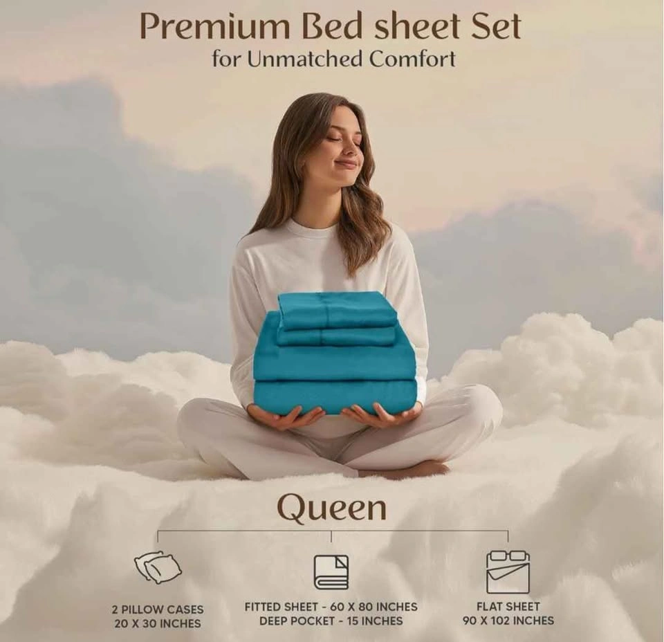 Queen - 4 pièce Bedding - Utopia-Teal - photo 3