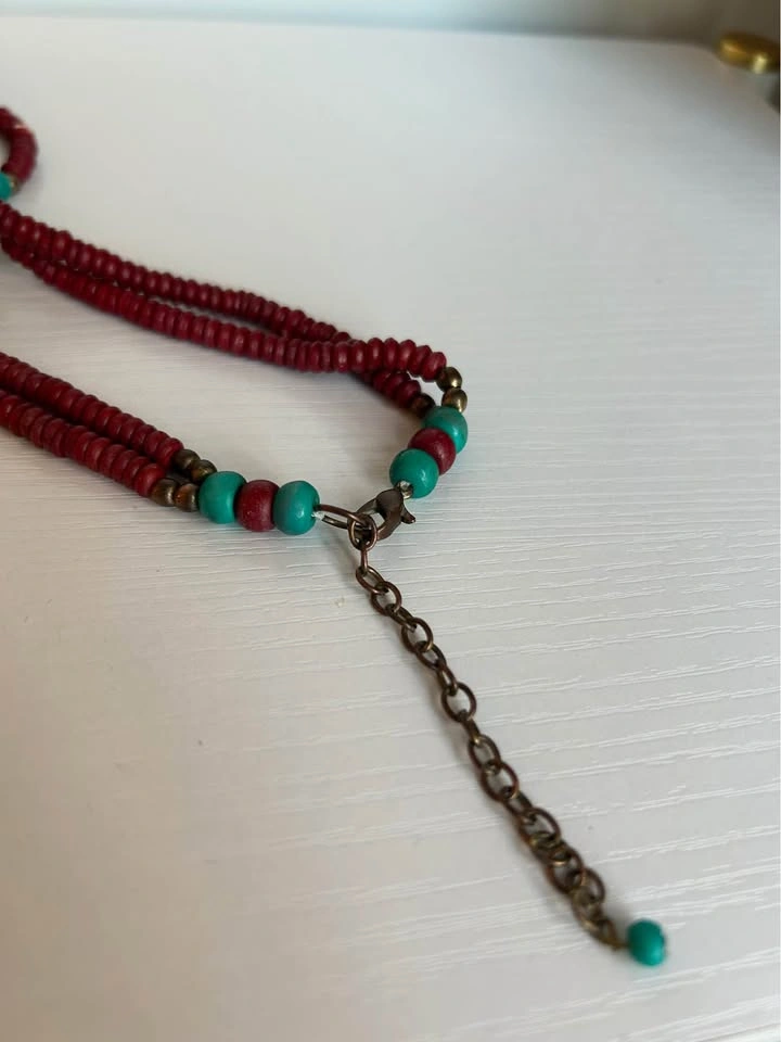 Multi-Strand Red and Turquoise Beaded Necklace - photo 3