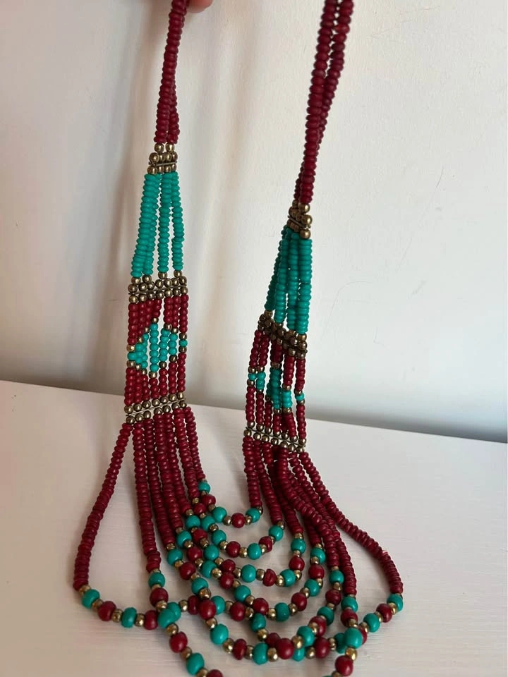 Multi-Strand Red and Turquoise Beaded Necklace - photo 5