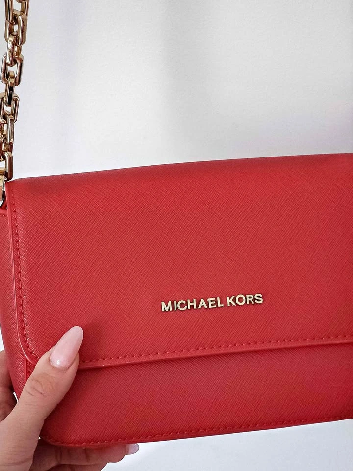 Michael Kors Jet Set Red Saffiano Leather Chain Crossbody