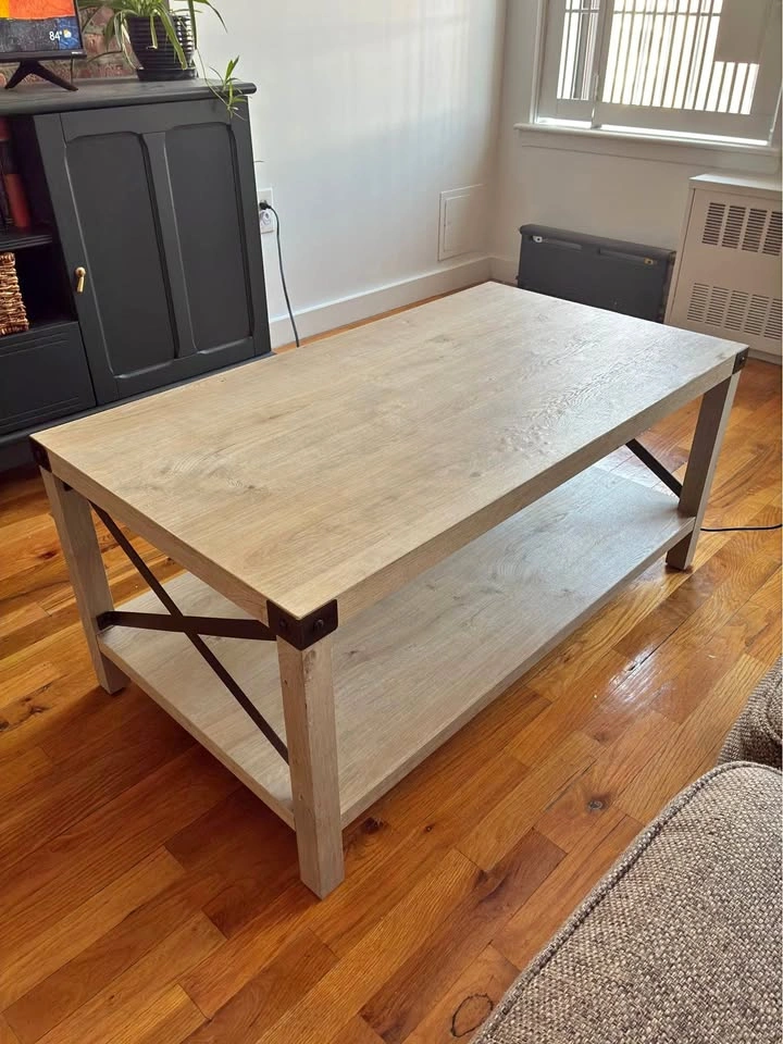 Rustic Farmhouse Coffee Table with Metal Accents