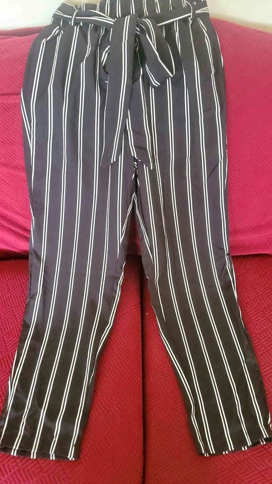 Black and White Striped Pants + top ** NEW **