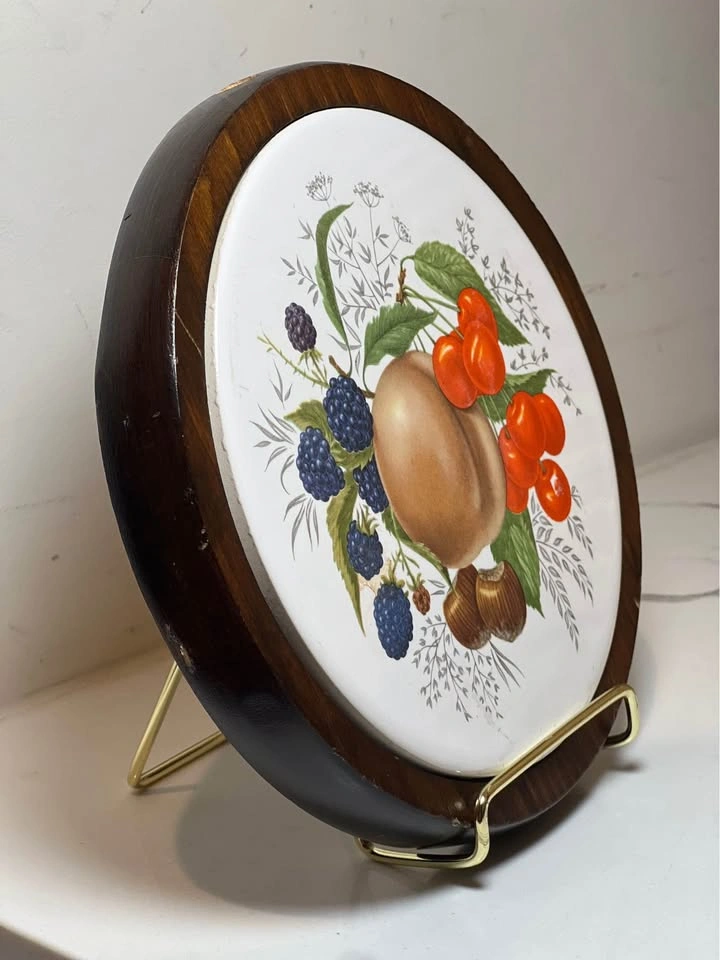 Vintage Mid-Century Cornwall Industries Ceramic & Wood Trivet - photo 5