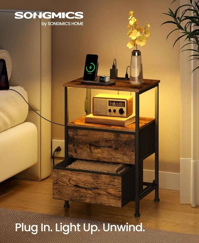 Nightstand with Charging Station and LED Light - photo 3