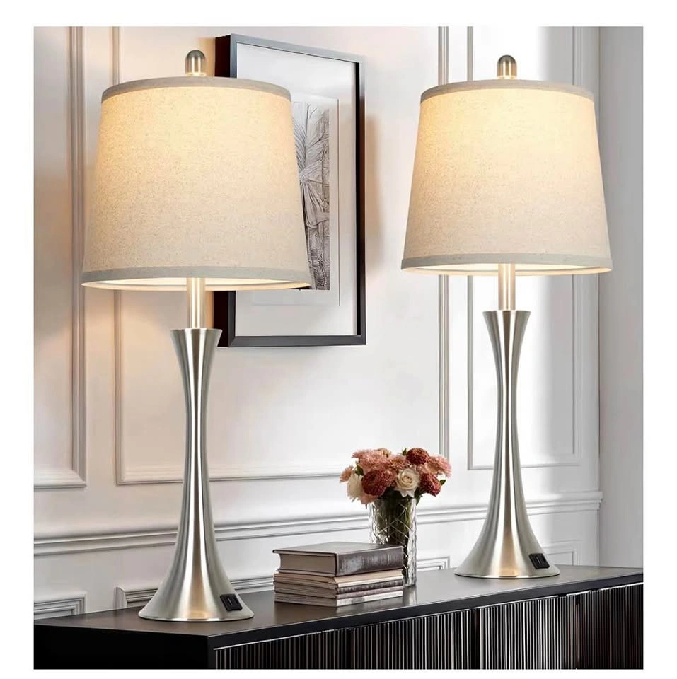 New 27.5" Silver Table Lamps Set of 2, Touch Bedside Lamps