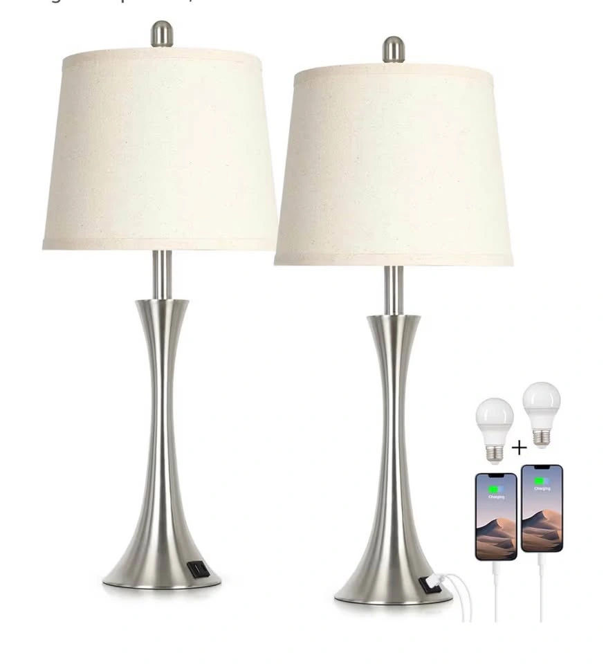 New 27.5" Silver Table Lamps Set of 2, Touch Bedside Lamps - photo 3