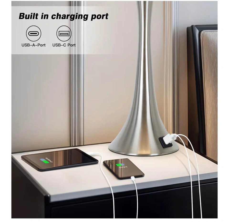 New 27.5" Silver Table Lamps Set of 2, Touch Bedside Lamps - photo 4