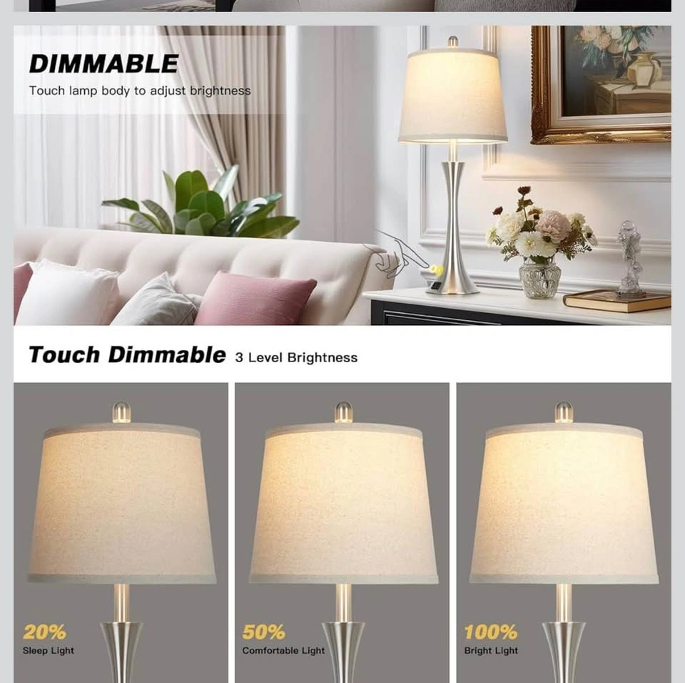 New 27.5" Silver Table Lamps Set of 2, Touch Bedside Lamps - photo 5