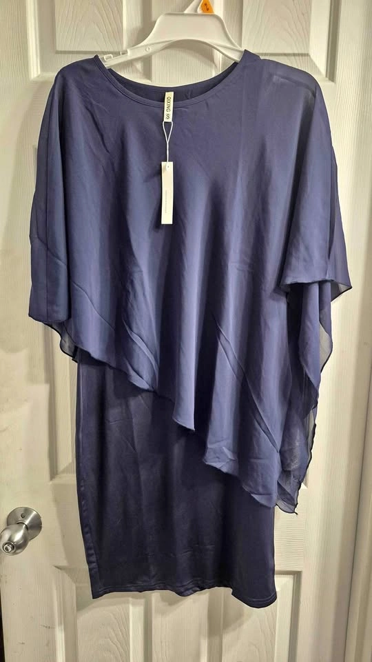 Navy Blue Chiffon Overlay Dress Size S