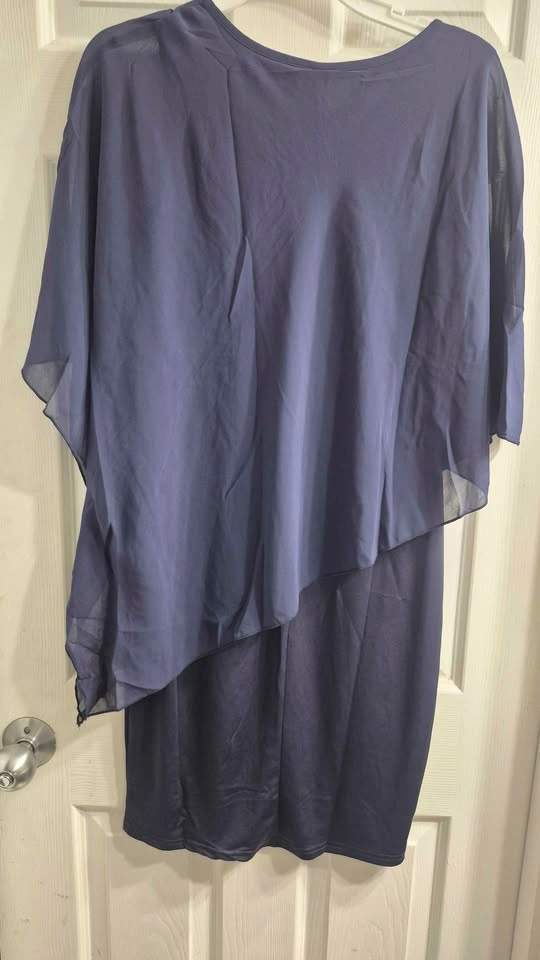 Navy Blue Chiffon Overlay Dress Size S - photo 2