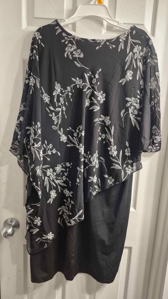 QIXING 3XL Black Floral Chiffon Overlay Dress - photo 2