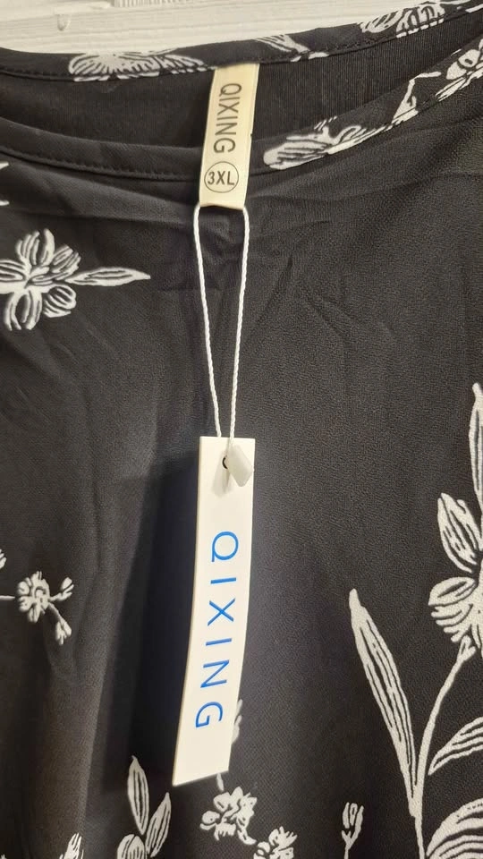 QIXING 3XL Black Floral Chiffon Overlay Dress - photo 3