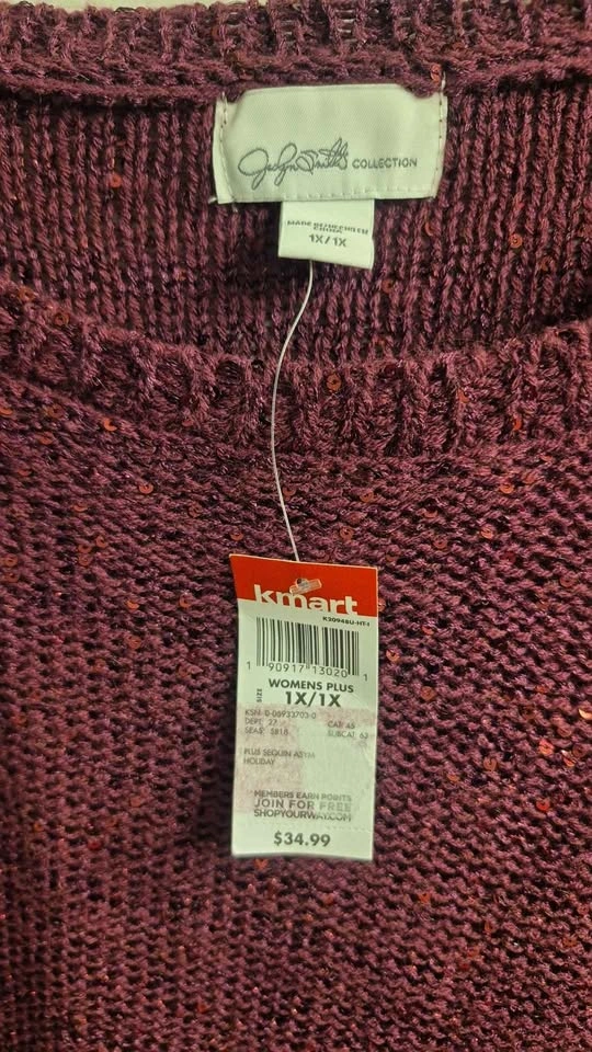 Jaclyn Smith Burgundy Sequin Asymmetrical Sweater Size 1X - photo 2