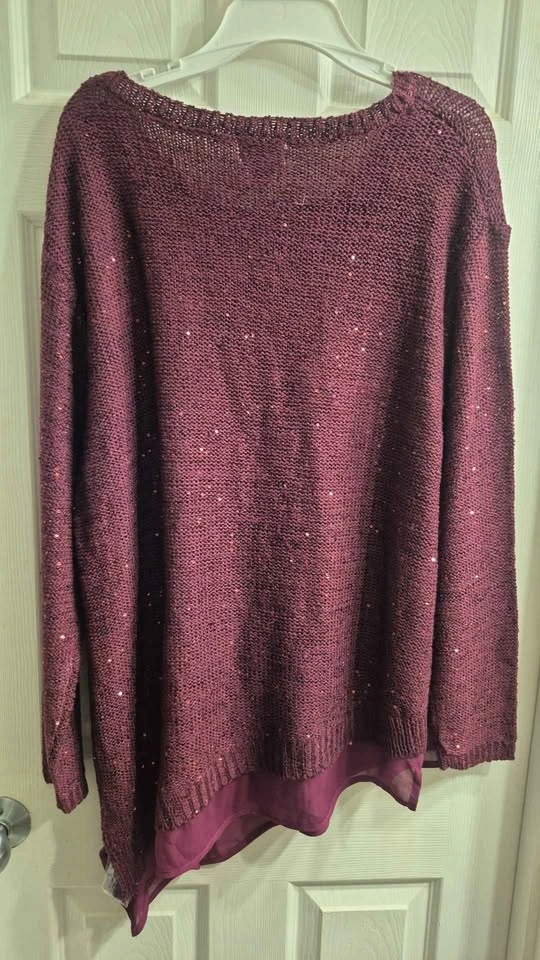 Jaclyn Smith Burgundy Sequin Asymmetrical Sweater Size 1X - photo 3