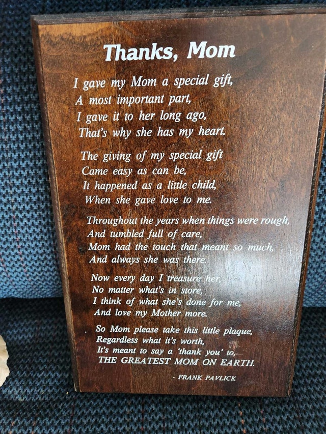Vintage Frank Pavlick "Thanks, Mom" Wood Plaque