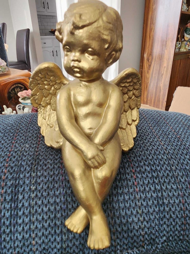 Vintage Gold Cherub Figurine - Hollywood Regency Style