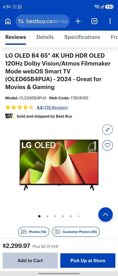 LG 65" B4 OLED 4K UHD HDR Smart TV (2024 Model) - photo 4