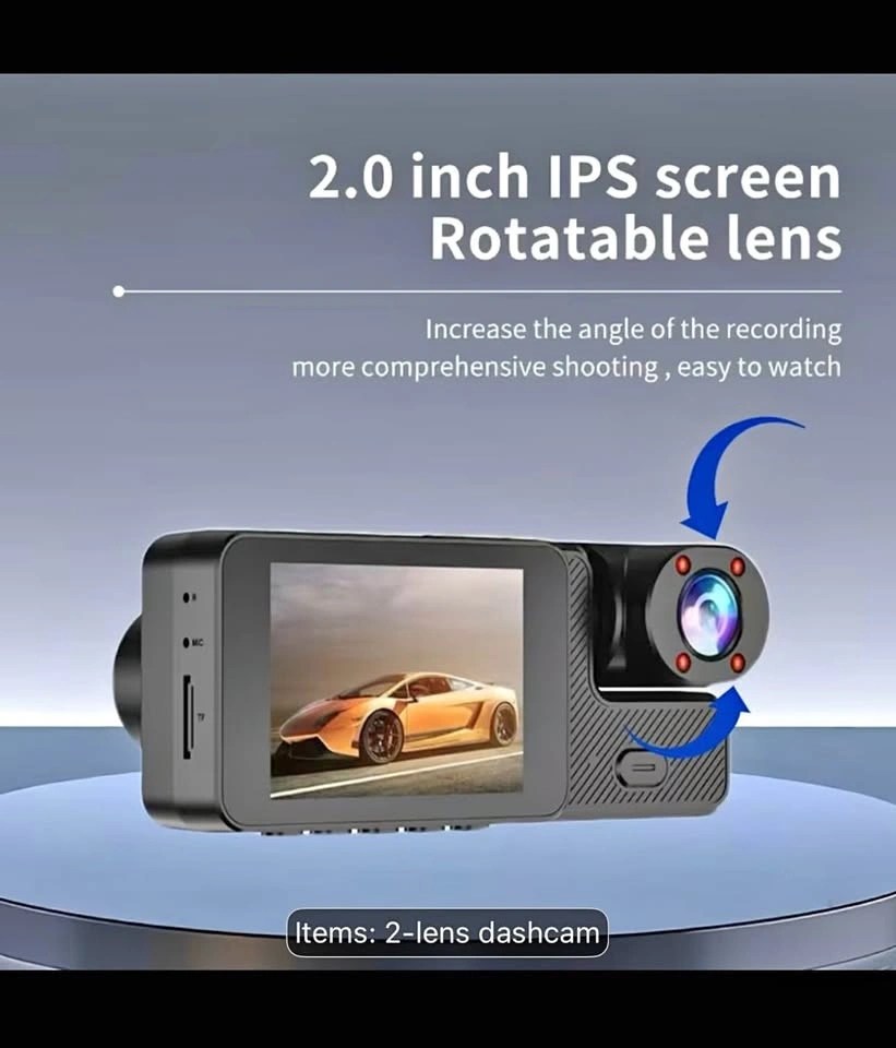 Dual Lens Dash Cam, FHD 1080P Front, 720P Inside